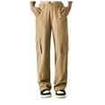 thumbnail image 1 of Wyobmus Women's Cargo Pants Solid Color High Waisted Casual Pants Baggy Stretchy Wide Leg Y2K Streetwear Khaki, 1 of 8