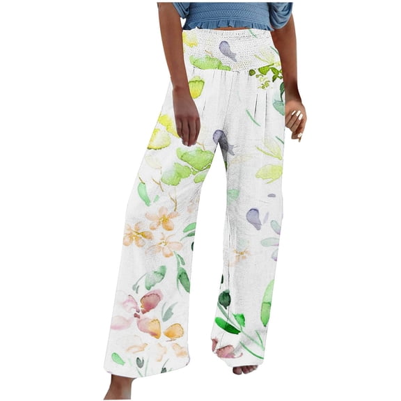 Wyobmus Women's Casual Wide Leg Pants Comfy Stretch Loose Straight Casual Athletic Pants Print Running Workout Lounge Pants With Pockets Yellow