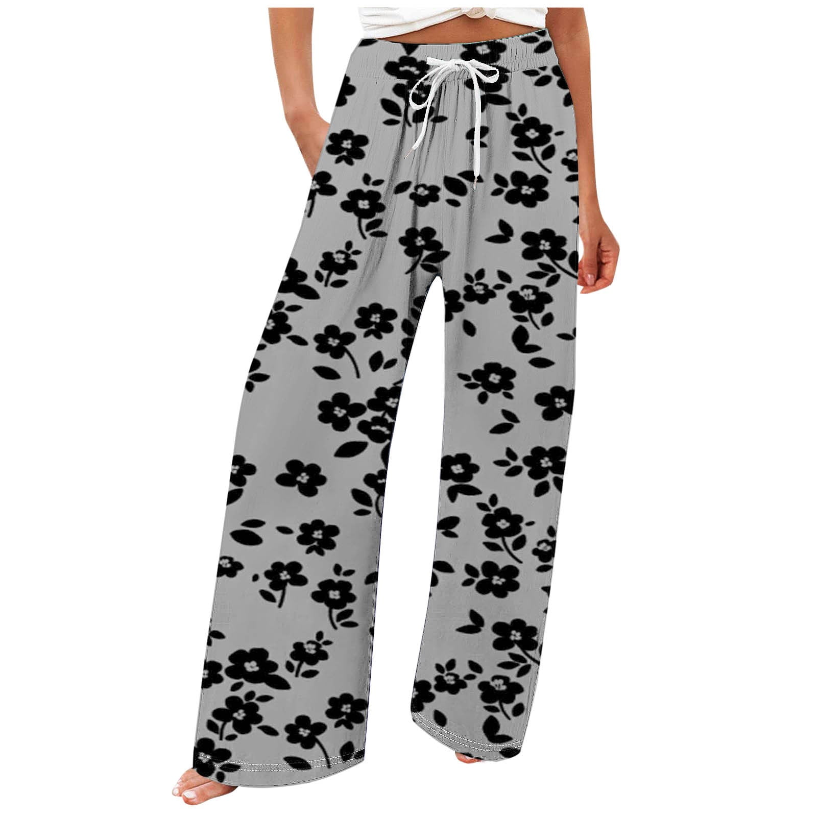 Wyobmus Women's Casual Wide Leg Pants Comfy Stretch Loose Straight Leg