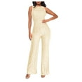 thumbnail image 1 of Wyobmus Women's Charming Elegant Sparkly Sequin Jumpsuits Solid Color High Waisted Sleeveless Round Neck Off Shoulder Rompers Party Club Night Outfits Beige, 1 of 5