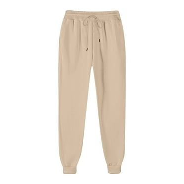 Wyobmus Women's Cinch Bottom Sweatpants Athletic Joggers Lounge Waistband Drawstring Pants With Pockets Beige