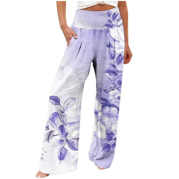 Wyobmus Women's Comfy Pajama Pants 2024 Elastic High Waisted Palazzo Pants Loose Casual Wide Leg Lounge Boho Pant Trousers With Pocket Yellow