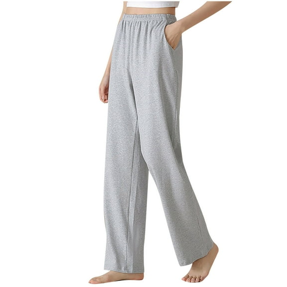 Wyobmus Women's Cotton Lounge Pants Soft Lightweight Sleep Pants With Pockets Solid Pajama Bottoms Gray