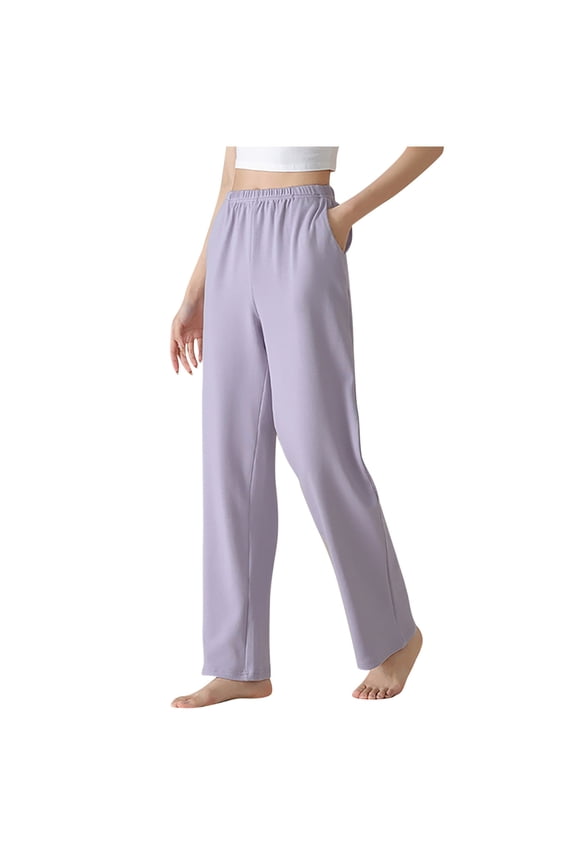 Women's Cotton Lounge Pants Soft Lightweight Sleep Pants With Pockets Solid Pajama Bottoms A-Purple