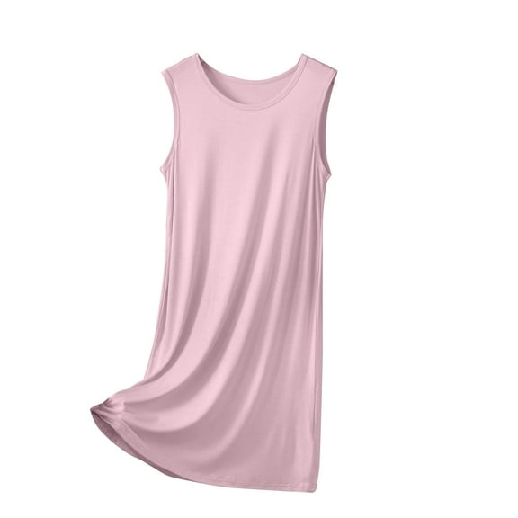 Wyobmus Women's Cotton Nightgown Comfortable Modal Sleeveless Sleepdress Lightweight Sleepwear Long Sleepdshirt Loose Mid-Calf Nightdress Khaki