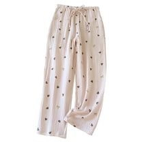 Wyobmus Women's Cotton Pajama Pants Floral Wide Leg Elastic Waisted Pajamas Pants Comfy Loose Ribbed Knit Lounge Pants With Pockets B-Pink