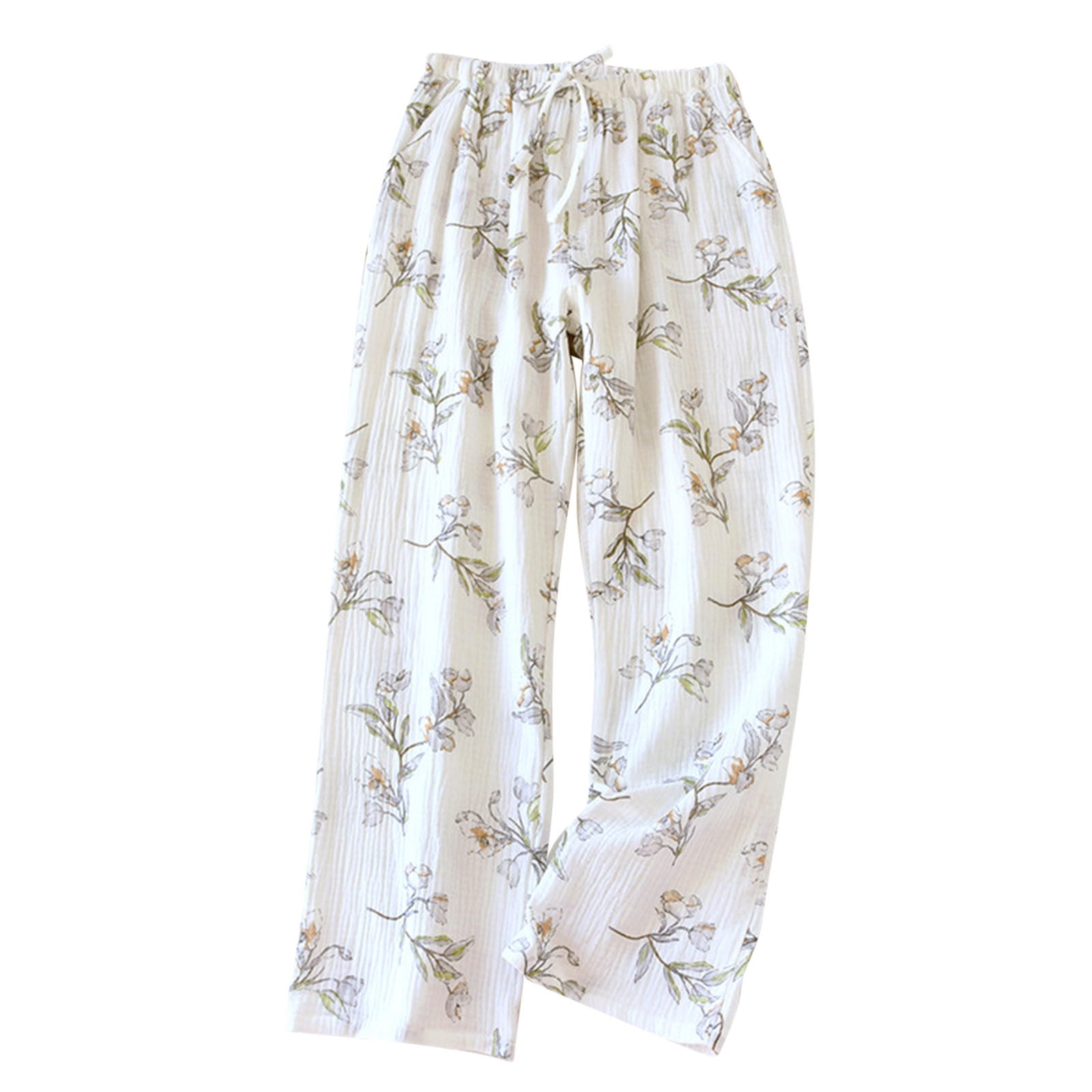 Wyobmus Women's Cotton Pajama Pants Floral Wide Leg Elastic Waisted ...