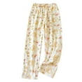 thumbnail image 1 of Wyobmus Women's Cotton Pajama Pants Floral Wide Leg Elastic Waisted Pajamas Pants Comfy Loose Ribbed Knit Lounge Pants With Pockets E-Yellow, 1 of 5