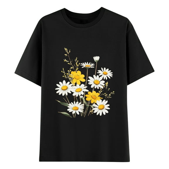 Wyobmus Women's Cotton Tshirts Loose Fit Short Sleeves Printed Blouse Casual form-Fitting Crew Neck Solid Basic Tee Tops S-3X A-Black