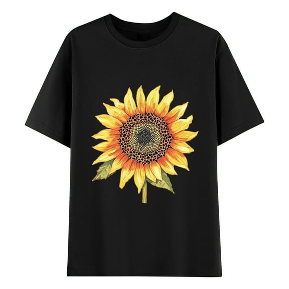 Wyobmus Women's Cotton Tshirts Loose Fit Short Sleeves Printed Blouse Casual form-Fitting Crew Neck Solid Basic Tee Tops S-3X B-Black