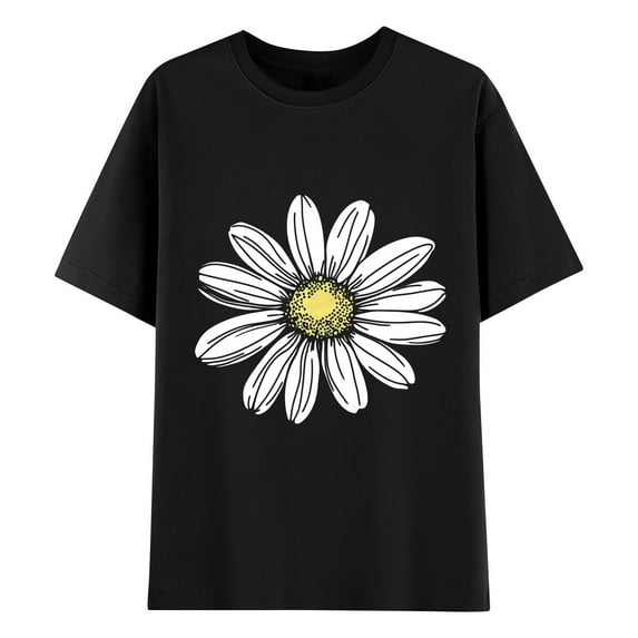 Wyobmus Women's Cotton Tshirts Loose Fit Short Sleeves Printed Blouse Casual form-Fitting Crew Neck Solid Basic Tee Tops S-3X C-Black