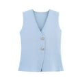 thumbnail image 1 of Wyobmus Women's Cropped Knit Vest V Neck Button Up Blouses Jacket Solid Color Sleeveless Tank Tops A-Blue, 1 of 2