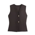 thumbnail image 1 of Wyobmus Women's Cropped Knit Vest V Neck Button Up Blouses Jacket Solid Color Sleeveless Tank Tops B-Coffee, 1 of 2
