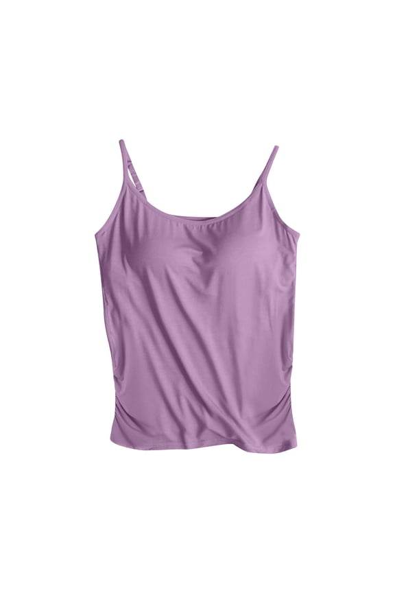 Women's Cropped Tank Tops Modal Spaghetti Strap Camisole Tops Basic Sports Crop Cami Half Camisoles With Chest Pad A-Purple