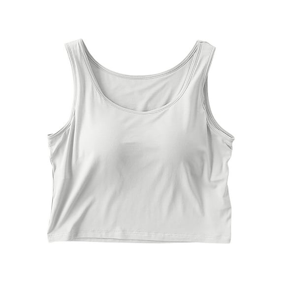 Wyobmus Women's Cropped Tank Tops Modal Spaghetti Strap Camisole Tops Basic Sports Crop Cami Half Camisoles With Chest Pad C-White