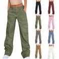 thumbnail image 1 of Wyobmus Women's Denim Cargo Pants Solid Color High Wiast Straight Leg Pants Button Casual Pants Burgundy, 1 of 9