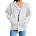 thumbnail image 1 of Wyobmus Women's Drawstring Zip Up Hoodies Oversized Sweatshirt Jackets Casual Jackets with Pocket Comfy Fall Fashion Outfits Winter Clothes A-White, 1 of 6