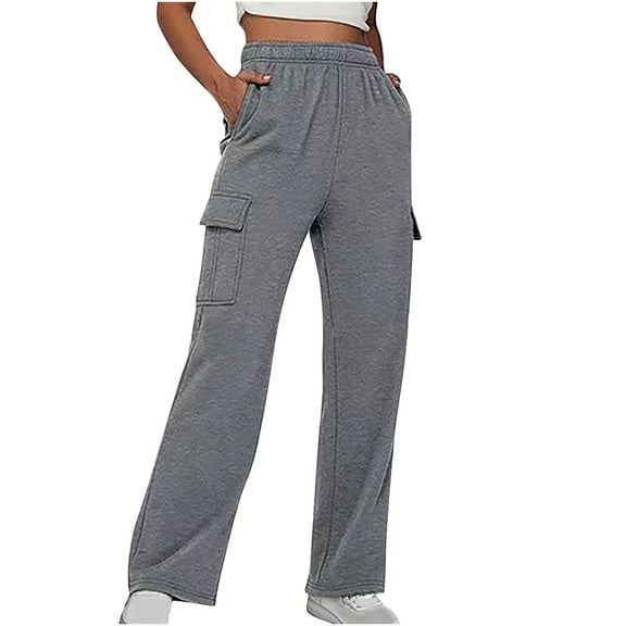 Wyobmus Women's Fall Cargo Sweatpants Baggy Wide Leg Sweatpants High Waisted Baggy Running Pants for Women Casual Pants with Multi-Pockets A-Dark Gray