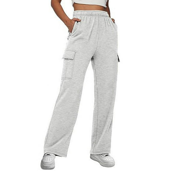 Wyobmus Women's Fall Cargo Sweatpants Baggy Wide Leg Sweatpants High Waisted Baggy Running Pants for Women Casual Pants with Multi-Pockets A-Gray