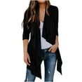 thumbnail image 1 of Wyobmus Women's Faux Suede Draped Front Cardigan Long Sleeve Open Front Waterfall Irregular Hem Jackets Lighweight Fall Fashion Outwear Coat Black, 1 of 9