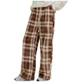 thumbnail image 1 of Wyobmus Women's Flannel Pajama Pants Plush Warm Sleepwear Loose Casual Plaid Drawstring Pj Bottom Coffee, 1 of 5