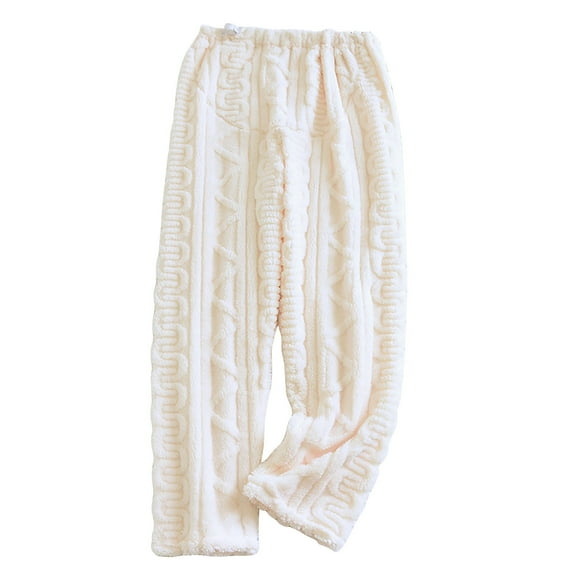 Wyobmus Women's Flannel Pajama Pants Sleepwear Pants Thickened Belly Support Pants Adjustable Home Lounge Pants A-Beige
