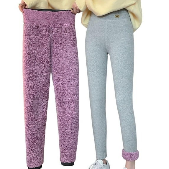 Wyobmus Women's Fleece Lined Leggings Solid Color Thick Fleece Leggings Tummy Control High Waisted Workout Winter Warm Soft Yoga Pants C-Gray