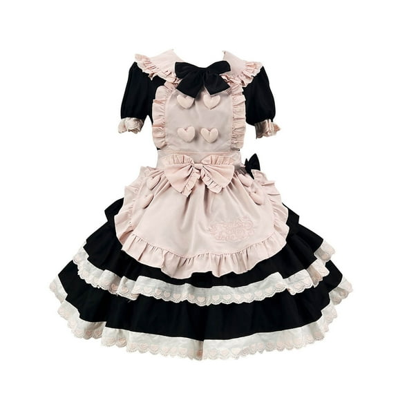 Wyobums Women's Girl'S Cute Dresses Plus Size Maid Dress Japanese Style Sweet High Waist Short Sleeve Knee Length Party Swing Cute Dresses J-Pink