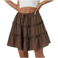 thumbnail image 1 of Wyobmus Women's High Waist Drawstring Ruffle Mini Skirt Built In Shorts Summer Short Swing Aline Tired Skort Polka Dots Flowy Boho Skirt With Pockets C-Brown, 1 of 7