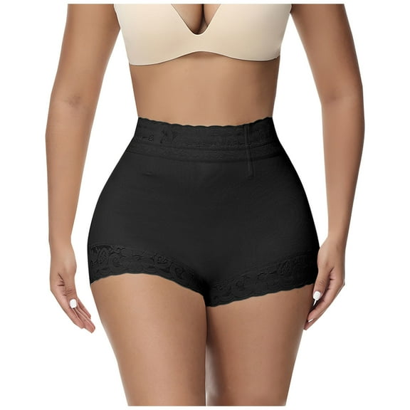 Wyobmus Women's High Waist Short Leggings Fashion Casual Lace Trim Butt Lifting Stretch Tight Undershorts H-Black