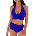 thumbnail image 1 of Wyobmus Women's High Waisted Bikini Sets Tummy Control Swimsuits Two Piece Bathing Suits Solid Color Ruched Halter Swim Suits Blue, 1 of 6