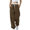 thumbnail image 1 of Wyobmus Women's High Waisted Sweatpants Fashion Solid Color Workout Active Joggers Drawstring Full Length Pants With Pocket A-Brown, 1 of 5