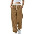 thumbnail image 1 of Wyobmus Women's High Waisted Sweatpants Fashion Solid Color Workout Active Joggers Drawstring Full Length Pants With Pocket C-Coffee, 1 of 5