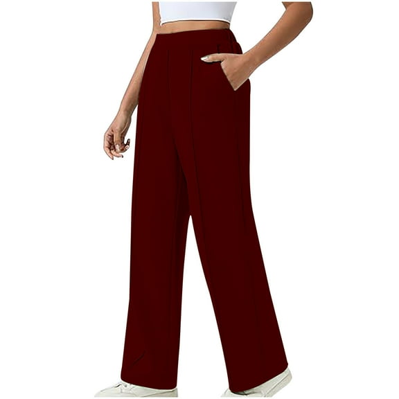 Wyobmus Women's High Waisted Sweatpants Wide Leg Baggy Lounge Travel Pants Casual Loose Drawstring Joggers with Pockets Fall Fashion Outfits Burgundy