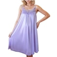 thumbnail image 1 of Wyobmus Women's Ice Silk Long Nightgown House Dress Plus Size Lace Embroideried Sleeveless Sleepwear Pleated Nightdress A-Purple, 1 of 6