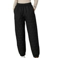 thumbnail image 1 of Wyobmus Women's Lightweight Puffy Pants Warm Fleece Lined Insulated Puffer Quilted Pants Fashion High Waisted Ankle Binding Oversized Warm Pants Black, 1 of 5