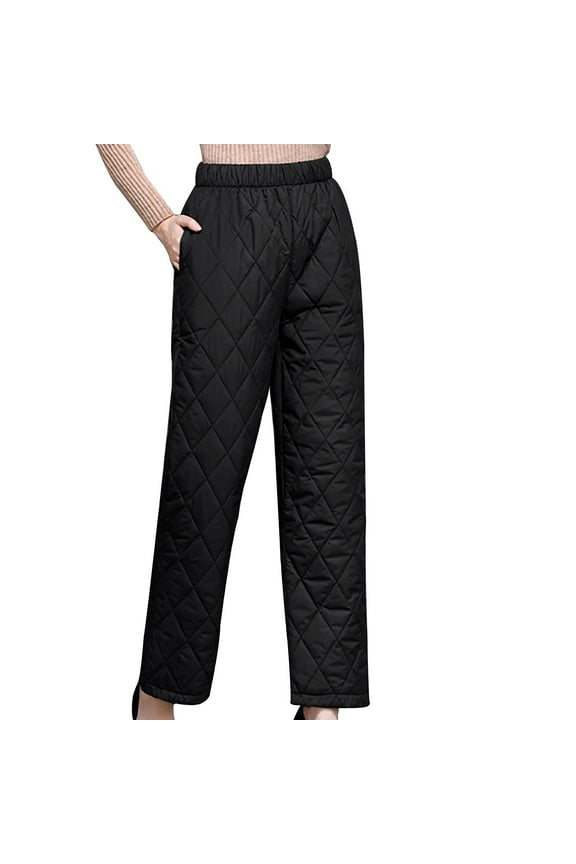 Women's Lightweight Puffy Pants Warm Fleece Lined Insulated Puffer Quilted Pants Fashion High Waisted Open Bottom Oversized Warm Pants Black