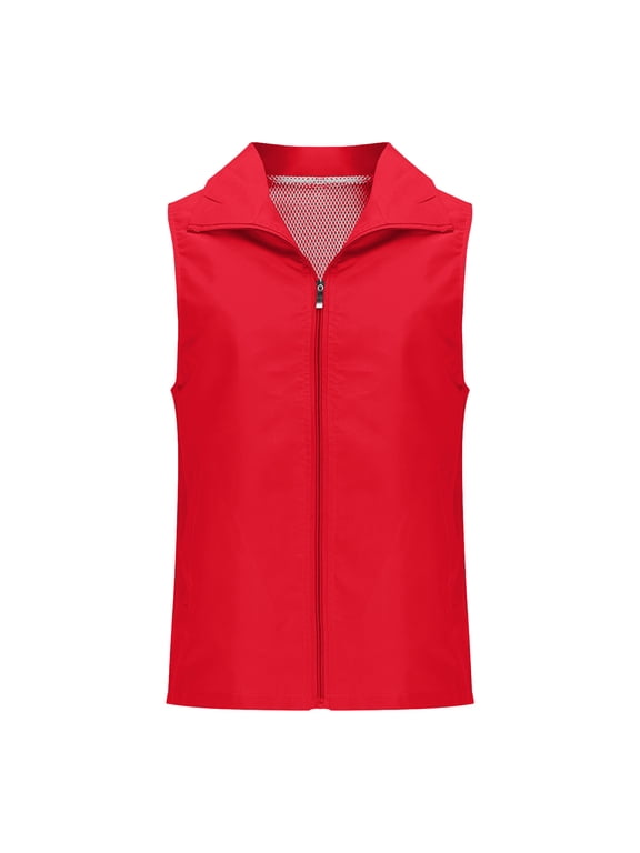 Women's Lightweight Softshell Vest with Multi Pockets Windproof Full Zip Sleeveless Jacket for Cycling Running Hiking Travel A-Red