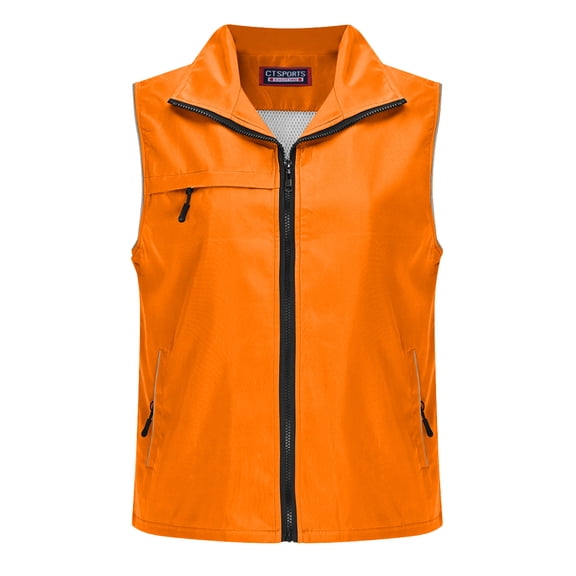 Wyobmus Women's Lightweight Softshell Vest with Multi Pockets Windproof Full Zip Sleeveless Jacket for Cycling Running Hiking Travel B-Orange