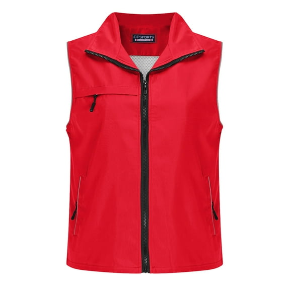 Wyobmus Women's Lightweight Softshell Vest with Multi Pockets Windproof Full Zip Sleeveless Jacket for Cycling Running Hiking Travel B-Red