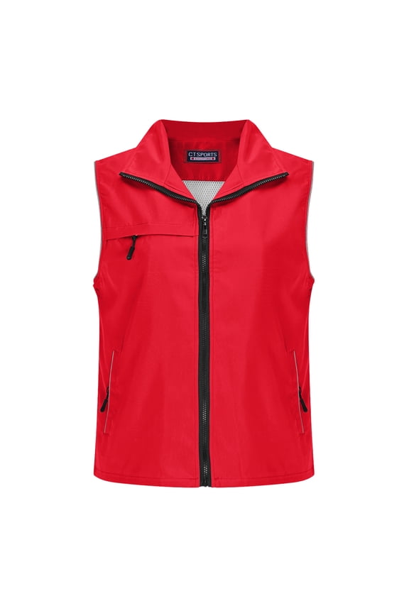 Women's Lightweight Softshell Vest with Multi Pockets Windproof Full Zip Sleeveless Jacket for Cycling Running Hiking Travel B-Red
