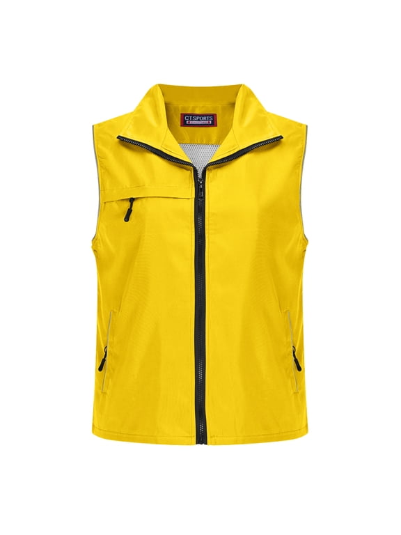 Women's Lightweight Softshell Vest with Multi Pockets Windproof Full Zip Sleeveless Jacket for Cycling Running Hiking Travel B-Yellow