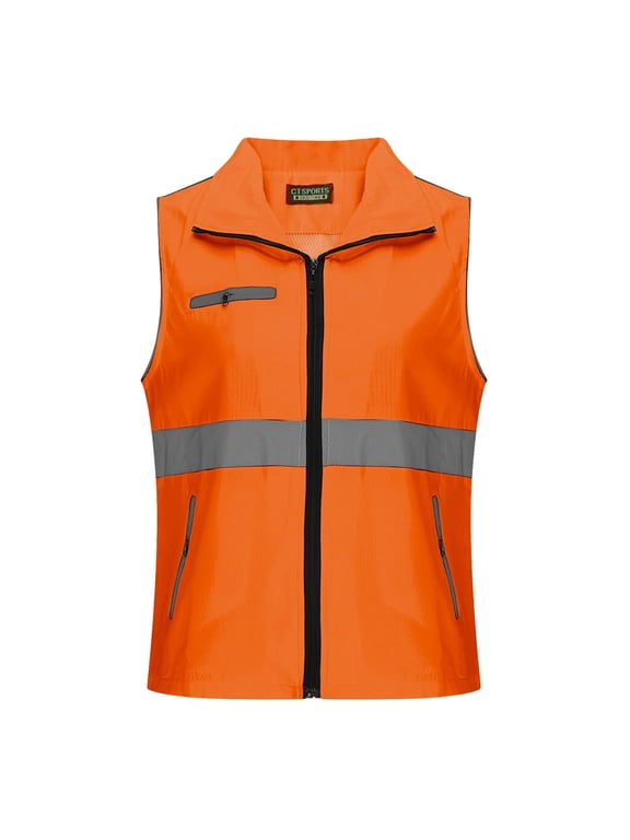 Women's Lightweight Softshell Vest with Multi Pockets Windproof Full Zip Sleeveless Jacket for Cycling Running Hiking Travel C-Orange