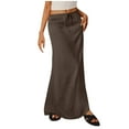 thumbnail image 1 of Wyobmus Women's Linen High Waist Maxi Skirt Elegant Elastic Waistband Solid Color A Line Long Skirts Coffee, 1 of 5