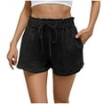 thumbnail image 1 of Wyobmus Women's Linen Summer Shorts Comfy Drawstring High Waisted Casual Washed Summer Beach Wide Leg Bottoms Black, 1 of 8