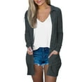 thumbnail image 1 of Wyobmus Women's Long Cardigan Turndown Collar Open Front Lightweight Long Sleeve Cardigan Sweaters Fall Trendy Overcoat with Pockets Dark Gray, 1 of 5