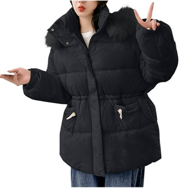 Wyobmus Women's Long Puffer Jacket Winter Thicken Warm Quilted Jacket Coat Zip Up Quilted Jacket Outerwear With No Detachable Faux Fur Hood Black