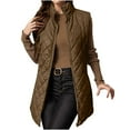 thumbnail image 1 of Wyobmus Women's Long Winter Quilted Vest Stand Collar Sleeveless Lightweight Zip Padded Puffer Gilet B-Brown, 1 of 9