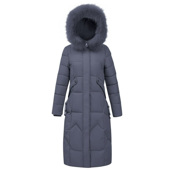 Wyobmus Women's Long Winter Thicken Puffer Coat Faux Fur Lapel Collar Warm Snow Jacket Zip Up Parka Down Jackets Trendy Fashion Outerwear for Clod Weather C-Gray