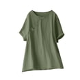 thumbnail image 1 of Wyobmus Women's Loose Cotton Linen Tops Summer Casual Blouse Round Neck Rolled Short Sleeve Bowknot Long Shirt S-2X A-Olive Green, 1 of 4